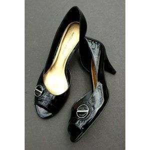 Antonio Melani 9.5 M Black Patent Leather Peep Toe High Heel Shoes